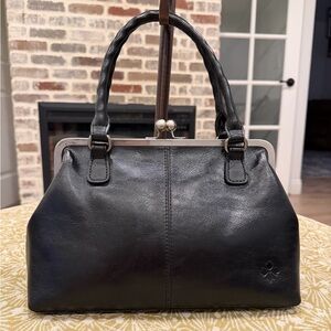 NWOT Patricia Nash Black Leather Kiss-Lock Shoulder Bag